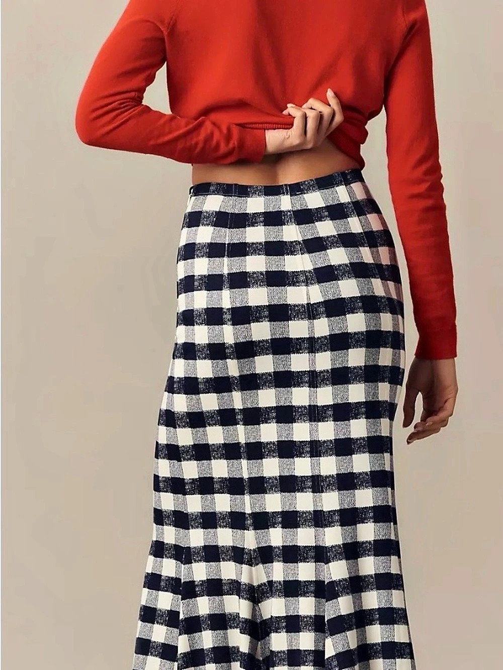 Anthropologie Maeve Fit & Flare Midi Skirt Blue And White Checkered Xs